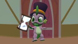 Size: 1280x720 | Tagged: safe, spike, dragon, g4, 3d, a hat in time, floating, hat, hourglass, male, smiling, town hall
