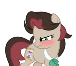 Size: 834x719 | Tagged: safe, artist:herfaithfulstudent, oc, oc only, oc:corellia, earth pony, pony, blushing, bowtie, female, offspring, parent:doctor whooves, parent:roseluck, parents:doctorrose, simple background, solo, vector