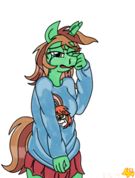 Size: 2496x3280 | Tagged: safe, artist:missmagnificence, oc, oc only, oc:nicole sunstone, anthro, clothes, colored, crying, female, high res, markers, solo, sweater, traditional art, tribute