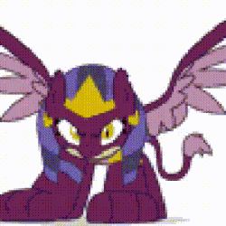Size: 320x320 | Tagged: safe, editor:undeadponysoldier, the sphinx, sphinx, g4, angry, animated, crown, fangs, female, gif, jewelry, looking at you, pixel art, quick draw, regalia, satisfying, simple background, solo, white background