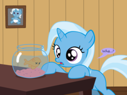 Size: 1200x900 | Tagged: safe, artist:evil-dec0y, trixie, fish, pony, unicorn, comic:trixie vs., g4, dead, death, female, filly, filly trixie, fish bowl, solo, x eyes, younger