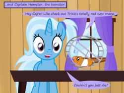 Size: 1200x900 | Tagged: safe, artist:evil-dec0y, trixie, hamster, pony, unicorn, comic:trixie vs., g4, alternate hairstyle, braces, female, hamster wheel, solo, teenager, younger