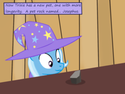 Size: 1200x900 | Tagged: safe, artist:evil-dec0y, trixie, pony, unicorn, comic:trixie vs., g4, cape, clothes, female, hat, mare, pet rock, solo, trixie's cape, trixie's hat