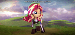 Size: 3840x1800 | Tagged: safe, artist:imafutureguitarhero, sunset shimmer, fairy, pony, unicorn, g4, 3d, absurd file size, animated, boots, castle, clothes, colored eyebrows, colored eyelashes, costume, crossover, death mountain, duo, ear piercing, earring, elf hat, female, field, floating, floppy ears, freckles, gloves, hat, hood, hylian shield, hyrule field, jewelry, leather boots, lens flare, link, link's hat, link's tunic, loop, mare, master sword, mountain, multicolored mane, multicolored tail, navi, no sound, outdoors, peppered bacon, perfect loop, piercing, raised hoof, rotating, shield, shirt, shoes, socks, source filmmaker, sword, the legend of zelda, the legend of zelda: ocarina of time, tree, tunic, turnaround, wall of tags, watermark, weapon, webm, widescreen, windswept mane, windswept tail