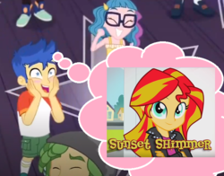 Size: 625x489 | Tagged: safe, edit, edited screencap, screencap, doodle bug, flash sentry, sandalwood, sunset shimmer, technicolor waves, equestria girls, equestria girls specials, g4, my little pony equestria girls: better together, my little pony equestria girls: spring breakdown, bikini, clothes, cropped, female, male, ship:flashimmer, shipping, straight, swimsuit, tankini