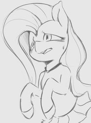 Size: 629x844 | Tagged: safe, artist:tre, fluttershy, pegasus, pony, g4, clothes, female, grayscale, human shoulders, mare, monochrome, sketch, skirt