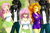 Size: 4500x3000 | Tagged: safe, artist:danmakuman, adagio dazzle, fluttershy, oc, oc:midnight radiance (sixpathspony), human, equestria girls, g4, adagiance, breasts, busty fluttershy, canterlot high, clothes, commission, crossed arms, eyes closed, faceless female, female, hallway, happy, hidden eyes, lockers, miniskirt, offscreen character, open mouth, pants, sad, shorts, skirt, smiling, tank top, thighs