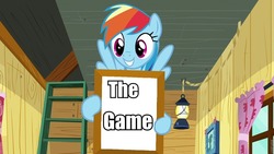 Size: 960x540 | Tagged: safe, rainbow dash, pony, g4, caption, exploitable meme, meme, the game