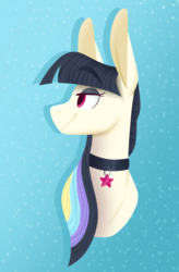 Size: 2398x3663 | Tagged: safe, artist:glowfangs, oc, oc only, oc:radio star, pony, bust, female, high res, magical lesbian spawn, mare, offspring, parent:rainbow dash, parent:songbird serenade, portrait, solo