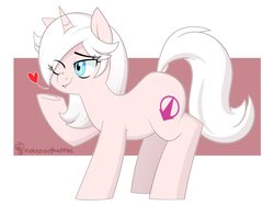 Size: 1200x900 | Tagged: safe, artist:notenoughapples, oc, oc only, oc:fuchsia, pony, unicorn, blowing a kiss, commission, female, heart, mare, one eye closed, simple background, solo, white background, wink