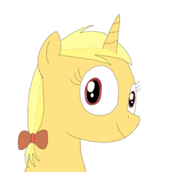Size: 768x768 | Tagged: safe, artist:crystal wishes, derpibooru exclusive, oc, oc only, oc:taffy hot, pony, unicorn, horn, looking at you, misplaced horns, ribbon, smiling, smiling at you, solo