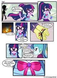 Size: 5300x7200 | Tagged: dead source, safe, artist:wubcakeva, adagio dazzle, sci-twi, sonata dusk, sunset shimmer, twilight sparkle, comic:twilight's dawn, equestria girls, equestria girls series, g4, canterlot mall, comic, deception, gem, geode of telekinesis, implied slenderman, it's a trap, laughing, lip bite, magical geodes, markiplier, pewdiepie, phone, ribbon, show accurate, siren gem, t-series, this will not end well