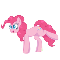 Size: 1000x1000 | Tagged: safe, artist:redheartponiesfan, pinkie pie, earth pony, pony, g4, cute, female, heart, heart eyes, leaning, leaning forward, open mouth, raised leg, simple background, smiling, solo, transparent background, wingding eyes