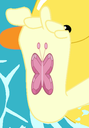 Size: 322x462 | Tagged: safe, edit, edited screencap, editor:sonic ranger, screencap, fluttershy, equestria girls, g4, i'm on a yacht, my little pony equestria girls: better together, barefoot, cropped, element of kindness, feet, female, flutterfeet, foot focus, soles, solo, tattoo, wiggling toes