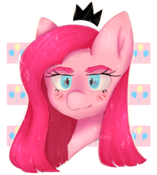 Size: 1800x2000 | Tagged: safe, artist:hxnda, pinkie pie, earth pony, pony, g4, bust, crown, female, jewelry, pinkamena diane pie, portrait, regalia, simple background, solo, transparent background