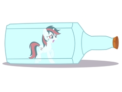 Size: 2048x1536 | Tagged: safe, artist:draymanor57, derpibooru exclusive, oc, oc only, oc:blackjack, pony, unicorn, fallout equestria, fallout equestria: project horizons, bottle, crying, eyes closed, fanfic, fanfic art, female, hooves, horn, mare, micro, open mouth, pony in a bottle, raised hoof, solo, stuck