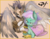 Size: 2475x1914 | Tagged: safe, artist:alts-art, oc, oc only, oc:teatree flower, oc:zephyr, hippogriff, armor, claws, cloak, clothes, colored sketch, colored wings, couple, duo, glasses, hippogriff oc, looking at each other, lying down, multicolored hair, necktie, orange background, pointy nose, signature, simple background, sketch, spread wings, talons, watercolor painting, wing fluff, wing freckles, wings