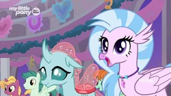 Size: 1280x720 | Tagged: safe, screencap, fire flicker, ocarina green, ocellus, peppermint goldylinks, silverstream, changedling, changeling, classical hippogriff, hippogriff, g4, she's all yak, cute, diastreamies, friendship student