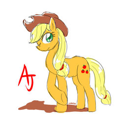 Size: 768x768 | Tagged: safe, artist:zokoira, applejack, earth pony, pony, g4, female, hat, mare, simple background, solo, white background