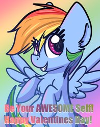 Size: 3218x4096 | Tagged: safe, artist:lbrcloud, rainbow dash, pony, g4, female, happy valentines day, holiday, mare, solo, text, valentine's day