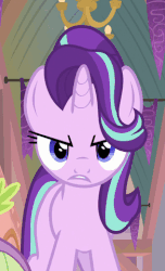 Size: 292x480 | Tagged: safe, screencap, starlight glimmer, pony, unicorn, a matter of principals, g4, season 8, :c, >:c, angry, animated, cropped, ears back, female, frown, madorable, solo, stop