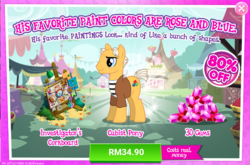 Size: 1041x686 | Tagged: safe, gameloft, pinto paintcaster, pony, g4, my little pony: magic princess, advertisement, costs real money, cubism, gem, introduction card, male, modern art, pablo picasso, sale, stallion