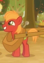Size: 256x369 | Tagged: safe, screencap, big macintosh, bright mac, earth pony, pony, g4, going to seed, big macintosh's yoke, colt, colt big macintosh, cropped, horse collar, macabetes, male, smiling, solo, younger