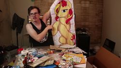 Size: 1920x1080 | Tagged: safe, artist:theparagon, sunset shimmer, human, pony, unicorn, g4, bad unboxing, bedroom eyes, body pillow, female, idubbbz, irl, irl human, mare, photo, youtube link, youtuber
