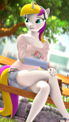 Size: 1080x1920 | Tagged: safe, artist:anthroponiessfm, oc, oc only, oc:sprinkles, unicorn, anthro, plantigrade anthro, 3d, anthro oc, blushing, clothes, cute, female, headphones, mare, shorts, solo, source filmmaker