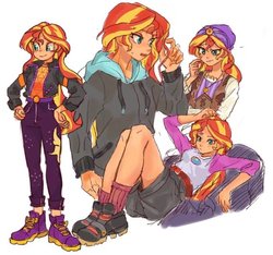 Size: 685x640 | Tagged: safe, artist:keeerooooo1, sunset shimmer, equestria girls, equestria girls series, equestria girls specials, festival filters, g4, monday blues, movie magic, my little pony equestria girls: summertime shorts, spoiler:eqg series (season 2), camp everfree outfits, clothes, cute, female, hoodie, human coloration, multeity, shimmerbetes, simple background, solo, sunshim, white background