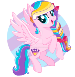 Size: 1280x1321 | Tagged: safe, artist:pokeponyeq, ploomette, pegasus, pony, g4, base used, bow, braid, deviantart watermark, female, hair bow, mare, obtrusive watermark, rainbow hair, simple background, solo, transparent background, watermark