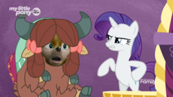 Size: 1920x1080 | Tagged: safe, edit, edited screencap, editor:sponandi, screencap, rarity, yona, pony, unicorn, yak, g4, she's all yak, bipedal, bow, cloven hooves, crossover, cursed image, discovery family logo, disgusted, face swap, female, fit right in, hair bow, male, mare, meme, monkey swings, nightmare fuel, sonic movie 2020, sonic the hedgehog, sonic the hedgehog (series), ugly sonic, uh meow, uncanny valley, wat