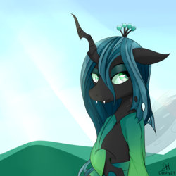 Size: 3000x3000 | Tagged: safe, artist:dashy21, queen chrysalis, changeling, changeling queen, g4, clothes, crown, fangs, female, high res, jewelry, regalia, solo