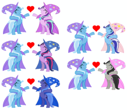 Size: 1392x1208 | Tagged: safe, artist:smhungary, minuette, octavia melody, princess luna, starlight glimmer, trixie, twilight sparkle, pony, g4, female, lesbian, luxie, minixie, ship:startrix, ship:twixie, shipping, trixie gets all the mares, trixtavia