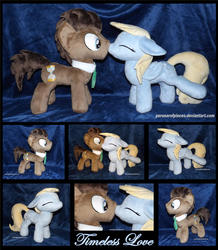 Size: 1280x1468 | Tagged: safe, artist:peruserofpieces, derpy hooves, doctor whooves, time turner, earth pony, pegasus, pony, g4, boop, cheek kiss, duo, eyes closed, female, folded wings, happy, irl, kissing, male, mare, minky, necktie, noseboop, photo, plushie, raised leg, ship:doctorderpy, shipping, stallion, standing, straight, surprised, toy, wings