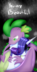 Size: 765x1500 | Tagged: safe, artist:redheartponiesfan, rarity, spike, dragon, pony, g4, crying, female, hug, male, ship:sparity, shipping, straight, winged spike, wings