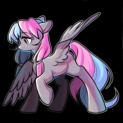 Size: 2000x2000 | Tagged: safe, artist:leafywind, oc, oc only, pegasus, pony, black background, female, floppy ears, hairband, high res, mare, outline, profile, raised hoof, simple background, solo, spread wings, wings