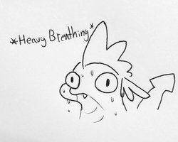 Size: 1101x881 | Tagged: safe, artist:tjpones, spike, g4, black and white, description is relevant, descriptive noise, grayscale, heavy breathing, male, monochrome, ponified meme, solo, sweat, sweating profusely, tail, tailboner