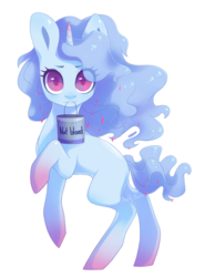 Size: 1158x1566 | Tagged: safe, artist:shady-bush, oc, oc only, pony, unicorn, bucket, female, mare, mouth hold, simple background, solo, transparent background