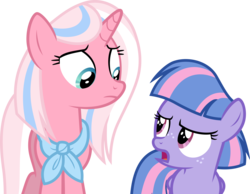 Size: 6000x4649 | Tagged: safe, artist:twilirity, clear sky, wind sprint, pegasus, pony, unicorn, common ground, g4, absurd resolution, female, filly, like mother like daughter, like parent like child, looking at each other, looking at someone, mare, mother and daughter, simple background, transparent background, vector