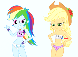 Size: 2048x1500 | Tagged: safe, artist:draymanor57, derpibooru exclusive, applejack, rainbow dash, rarity, twilight sparkle, human, equestria girls, g4, bandeau, bare shoulders, belly button, bikini, breasts, cleavage, clothes, clothing transformation, inanimate tf, midriff, sleeveless, strapless, swimsuit, transformation