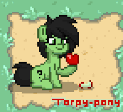 Size: 584x536 | Tagged: safe, artist:torpy-ponius, oc, oc:filly anon, pony, pony town, animated, apple, apple core, female, filly, food, nom, pixel animation, pixel art, solo