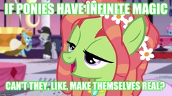 Size: 888x499 | Tagged: safe, edit, edited screencap, screencap, tree hugger, earth pony, pony, g4, make new friends but keep discord, caption, clothes, confetti, discovery family logo, dress, female, flower, flower in hair, hippie, image macro, jewelry, looking at you, male, mare, necklace, open mouth, roasted, talking to viewer, text