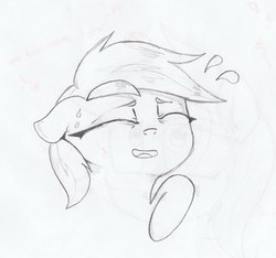 Size: 3226x3017 | Tagged: safe, artist:aisede, oc, oc:aryanne, earth pony, pony, aryan, aryan pony, blonde, bust, cute, drops, embarrassed, eyes closed, face, female, high res, lineart, nazipone, paper, photo, smiling, sweat, traditional art