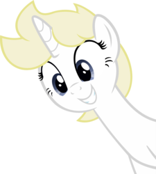 Size: 4000x4450 | Tagged: safe, artist:accu, oc, oc only, oc:franziska, pony, unicorn, g4, aryan, aryan pony, blonde, bust, cute, down, excited, female, grin, horn, long neck, looking, looking down, mare, nazipone, show accurate, simple background, smiling, solo, transparent background, unicorn oc, vector