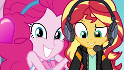 Size: 1280x720 | Tagged: safe, edit, editor:biggernate91, pinkie pie, sunset shimmer, equestria girls, g4, game stream, my little pony equestria girls: better together, the craft of cookies, shimmercode, thumbnail, youtube, youtube thumbnail
