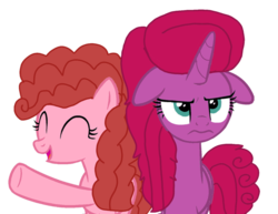Size: 1312x1013 | Tagged: safe, alternate version, artist:徐詩珮, oc, oc:betty pop, oc:cake pie, pony, unicorn, g4, my little pony: the movie, background removed, base used, duo, duo female, female, magical lesbian spawn, mare, offspring, parent:cheese sandwich, parent:glitter drops, parent:pinkie pie, parent:tempest shadow, parents:cheesepie, parents:glittershadow, simple background, transparent background, unamused