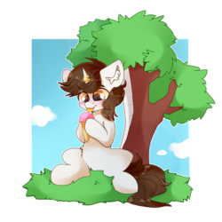 Size: 2000x2000 | Tagged: safe, artist:etoz, derpibooru exclusive, oc, oc only, oc:metronome circuit, pony, unicorn, blushing, community related, ear fluff, food, happy, heart eyes, high res, horn, ice cream, licking, male, sitting, smiling, solo, stallion, tongue out, wingding eyes