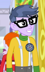 Size: 339x540 | Tagged: safe, screencap, heath burns, microchips, a fine line, equestria girls, equestria girls series, g4, background human, clothes, glasses, male, smiling