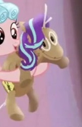 Size: 164x254 | Tagged: safe, screencap, cozy glow, starlight glimmer, pegasus, pony, frenemies (episode), g4, cropped, doll, female, filly, toy